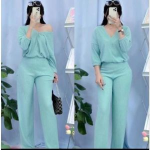 1515-VNeck Loose 3/4 Sleeve Top Terno Coords Set Trendy Women Casual [M-2XL]