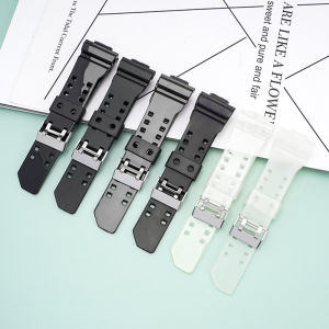 zhangeer Soft Translucent PU Strap For Casio G-shock GA-110 GLS-100 GD-120 Replacement Waterproof Convex width 16mm Stainless Steel Double Pin Buckle Black Men Watch Band Accessories