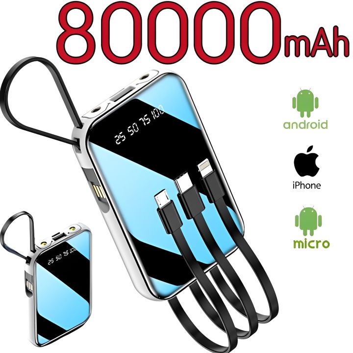 power bank Builtin 3 Charging Cables Power Bank 80000 mAh Original