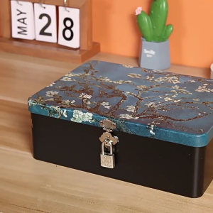 Secure Retro Styles Metal Organizers Box With Key Lock Office Desk Decorative Storage Solution