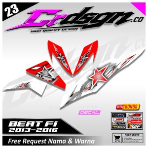 Striping Sticker Variasi Beat 2013-2016 Fi Motif Bintang Racing Keren Terbaru Full