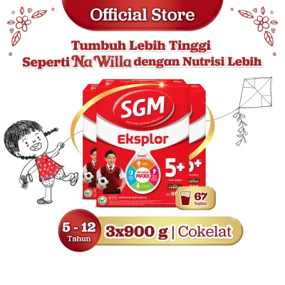 SGM Eksplor 5+ dengan IronC Susu Bubuk Rasa Cokelat 3x900gr - Untuk Usia 5-12 Tahun