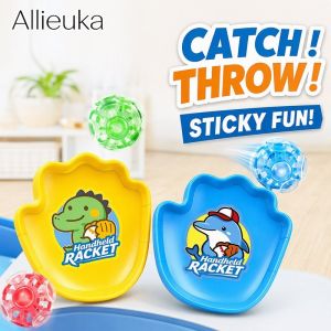 Sticky Ball Catch Game 2 Paddles 1 Glowing Ball Cartoon Dinosaur Bear Soft Safe Indoor Fun Toy For Kids Age 7+ Parent Child Interaction