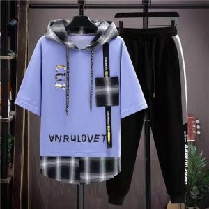 Youth Summer Sports Suit Men s Short-sleeved T shirt Hooded Junior High School Student Boy Handsome Versatile Suit