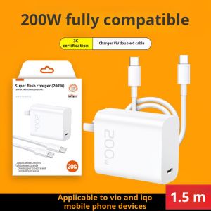 VIVO original type c to type c charger fast charging 200W super fast Type C charger fast charging high current cable head wireless charger universal travel charger for IQOO VIVO Mobile Phone Charger Set