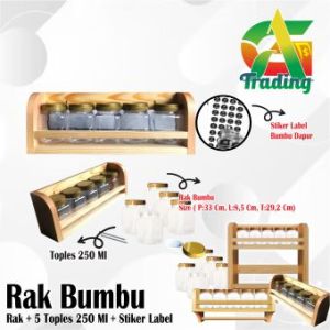 Tempat Bumbu Dapur Kayu Set 5 Pcs BONUS STICKER