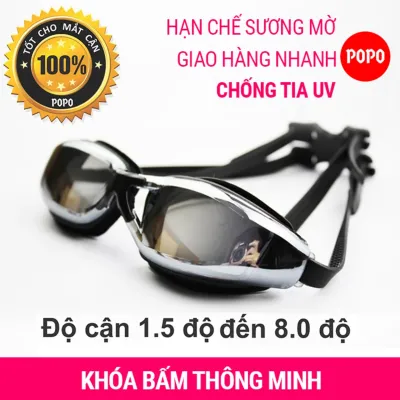 Kính bơi cận độ cận từ 1.5 đến 8.0 POPO GOG kính bơi có độ cho người lớn (nam nữ) và trẻ em từ 8 tuổi mắt kính tráng gương chống UV chống hấp hơi khóa đeo kính thông minh
