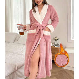 Womens Pajamas High-end Ladies Autumn Winter Thickened Plush Turn-down Collar Robe Fleece Elegant Simple Homewear Robe