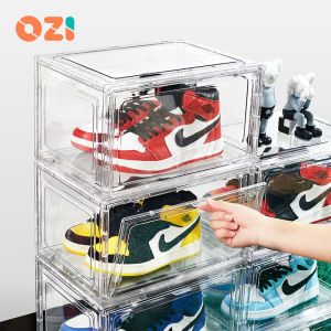 OZI TRANSPARENT PLASTIC SNEAKER STACKABLE SHOE STORAGE BOX MAGNETIC SIDE DOOR ACRYLIC DRAWER CLEAR SHOE BOX FULL ACRYLIC WITH VENTILATION