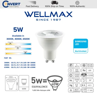 *SG61 Offer*WELLMAX Samsung LED GU10 Spotlight 5W 8W(Non Dim)/6.5W Dimmable/Spotlight Bulb/Office Lighting/Track Light LED