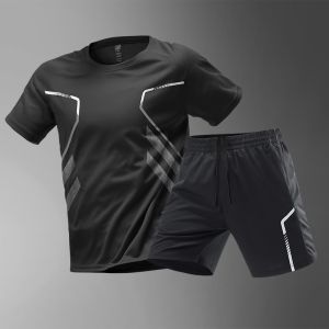 Z1BEE 2025 Mens Summer Quick Dry Ice Silk Sports Set Gym Running Basketball T Shirt Shorts Badminton Training Fitness Outfit Plus Size