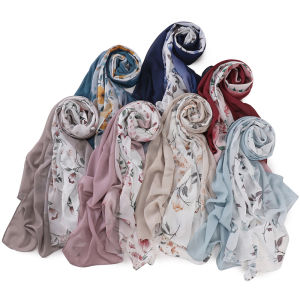 Jifang New Arrival Spring Summer Double Usage Gradient Colors Floral Prints Bubble Chiffon Pashmina Shawls Muslim Hijabs SL241
