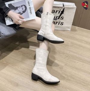 KATERINA FASHION Korean Mid-Calf Plain Zipper Boots Shoes For Women #AB-83