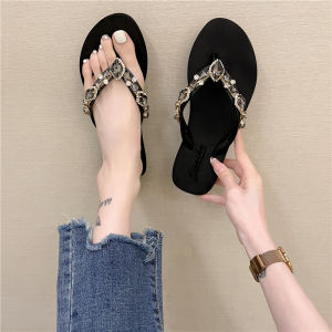 [Free Shipping] Rhinestone flip-flops BlingBling new style glass colored diamond slippers for women flat-soled beach sandals