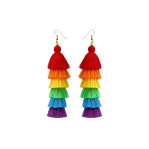 HCHC MALL Handmade Fringe Tassel Earrings Rainbow Layered Lightweight Trendy Pride Jewelry Fashion Durable Long Drop Dangle Earrings Women