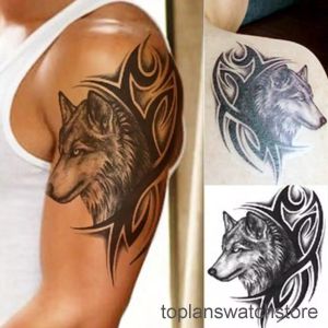 Stiker Tato Temporer Temporary Tahan Air Anti air Gambar Kepala Serigala Tribal Besar Anti air waterproof seri HB 820 - TATOO TEMPORER- TATO CUSTOM BODY TATO PALSU