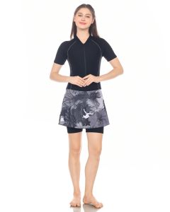 Baju Renang Wanita diving dewasa baju renang rok ne motif tangan pendek plus bra