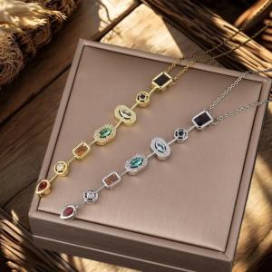 [haoh] Phong Cách Retro Đầy Màu Sắc Zircon Tua Không Thường Xuyên Nối Dài Vòng Cổ Ánh Sáng Sang Trọng Mặt Dây Chuyền Xương đòn Chuỗi Đối Với Phụ Nữ Đồ Trang Sức