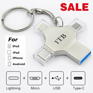 💖Miễn Phí + COD + Hàng Có Sẵn💖Ổ USB Flash 4in 1 OTG Ổ USB 16GB 32GB Ổ USB 64GB Type-C Thẻ Nhớ 128GB 256GB Cho iPhone Android PC 512G
