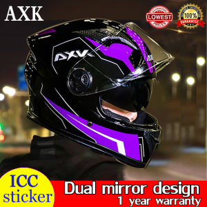 【ICC Sticker】AXK Original Helmet for motorcycle Helmet Full Face Dual Visor ABS protective material HD Anti-Glare Motorcycle Helmet Double Sun Visor Medium Full Face Sunscreen Men and Women Riding Helmet