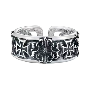 Mens Punk Styles Crosses Rings Retro Hip Hop Adjustable Copper Metal Rings for Unique Personality