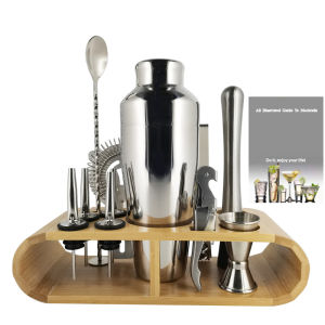 12Pcs Boston Cocktail Shaker Kit Bartender Mixer 750ml Wine Bar Accessories With Jigger Pourer Muddler Bamboo Stand Recipe