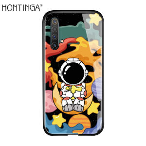 Hontinga Casing Case For Realme X3 SuperZoom Case Cartoon Cute NASA Space Astronaut Phone Case For Boys Man Cases Tempered Glass Back Cover Casing Hard Case