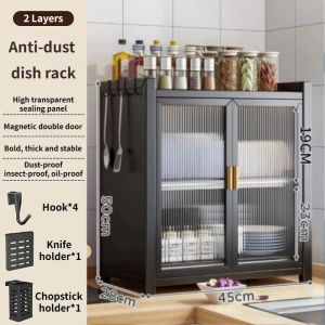 Dish Drainer Kitchen Dish Rack With Cover Dust-Proof 2/3 tiers Kitchen Plate Organizer