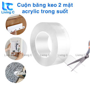 Cuộn băng keo siêu dính 2 mặt acrylic Living C CBK keo dán tường trong suốt siêu dính chịu lưc chống thấm