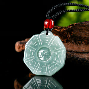 TIMESWIND Women Natural Jade Light Green Eight Diagram Blessing Pendant with Certificate