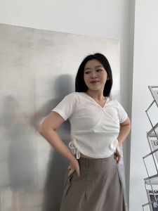 DIAN Baju Atasan Wanita - Crop Top Rajut Basic - Kaos V Neck Rib Polos - Knit Top Tali Serut Samping