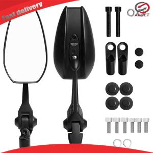 【Alloet】 2Pcs Motorcycle Rear View Mirrors White/Blue Lens Anti-Glare HandleBar Side View Mirror for Street Bicycle Motorbikes