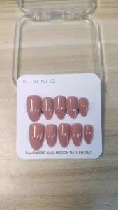 100% HANDMADE Short Almond Shape Maroon Fake Nail Set With Glue &  Ultimate Simplicity Coffee Press On Nails Reusable And Removable