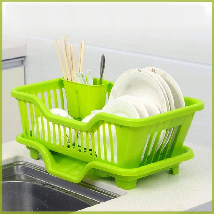 Random Color 】Plastic Kitchen Sink Dish Drainer Set Rack Washing Holder