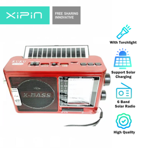 AM-099BTS FM/AM/SW1-6 8 Band Antenna Radio Wireless Bluetooth Speaker with Flashlight and Solar Panel