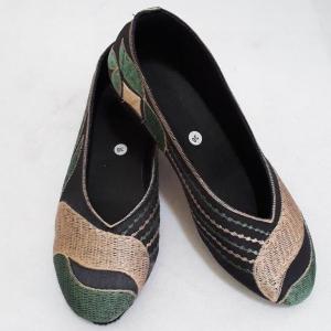 etnik fashion sepatu wanita bordir flat slip on terbaru murah ombak hijau