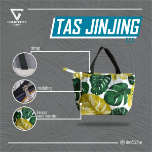 TAS JINJING HANDBAG - TAS MUKENA - TAS MAKEUP BAHAN KANVAS MOTIF - 04