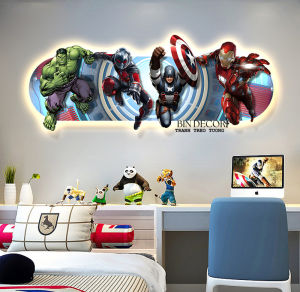 Tranh treo tường đèn led siêu anh hùng trang trí decor phòng bé trai kèm đinh