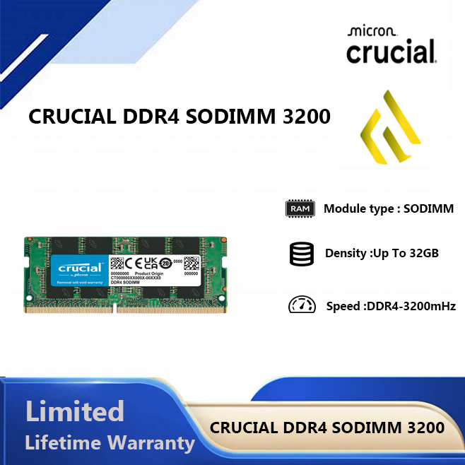 Crucial SODIMM Memory DDR4 3200Mhz 8GB 16GB 32GB SODIMM MEMORY