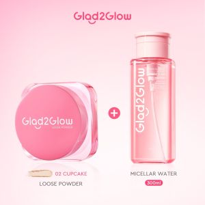 Glad2Glow Perfect Blur&Cover Loose Powder + Cherry Blossom Micellar Water 300ml | Finishing Kontrol Minyak Tahan Lama Anti Luntur Halus Sempurna & Cover Tinggi bedak padat bedak tabur two way cake cushion foundation setting spray make up g2g glad2glow off