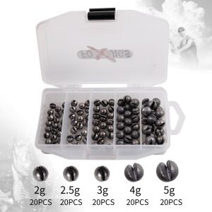 BLACKON 100Pcs/Box Có thể tái sử dụng Chì câu cá Chống rò rỉ 5 Kích thước Bộ dụng cụ cắn chì Phụ kiện Tạ tròn có thể điều chỉnh Tạ câu cá dạng chia đôi Dụng cụ câu cá