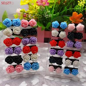 🚚【Local Express Delivery】🚚 12 Pairs Mystic Rose Stud Earrings Mixed Color Flower Earrings Wholesale