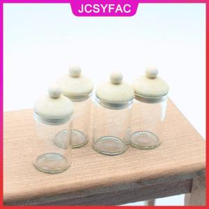 JCSYFAC 4 cái 1 12 Dollhouse rõ ràng lọ thủy tinh Dollhouse thu nhỏ nhà bếp lưu trữ chai Búp Bê Nhà Phụ kiện trang trí