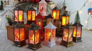 Christmas Snowman Santa Reindeer LED Lantern Night Light Battery Power for Desktop Decor Holiday Gift Idea Festive Glowing Ornament