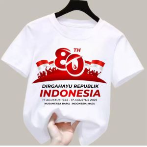 Baju 17 Agustus Anak Umur 5 - 12 Tahun Tung-Tung Merdeka Kids Blus Katun Combed 24s Aplikasi Sablon M L XL XXL Kaos Agustusan Anak Viral Kekinian Warna Merah Putih Blouse Hut RI Ke 80