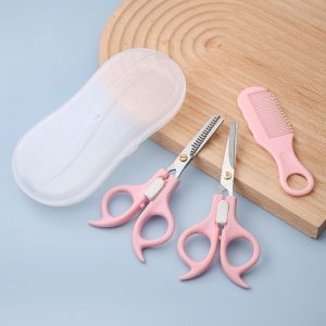CHENJIE 3PCS Thép không gỉ Bộ kéo cắt tóc Làm tóc An toàn Bộ dụng cụ tạo kiểu tóc Di động Tỉa tóc Kéo cắt răng phẳng Dành cho trẻ em