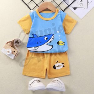 COD BAJU SETELAN RUMAHAN ANAK BAYI LAKI LAKI LENGAN PENDEK MOTIF JERAPAH WARNA HIJAU TOSKA BAHAN KATUN