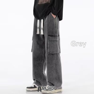 MKSHOP cargo pants men multi pocket drawstring cargo jeans men (6152)