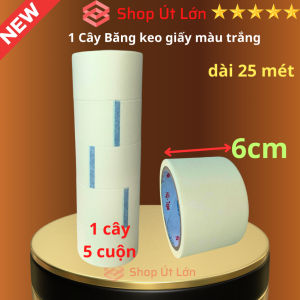 Băng keo giấy màu trắng rộng 6cm dài 25 mét lõi giấy 3mm 1 cây 5 cuộn giá tại xưởng