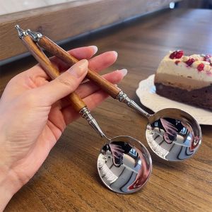 Light Luxury Retro Stainless Steel Spoon Round Coffee Spoon Mixing Spoons Soup Spoon Kitchen Tool